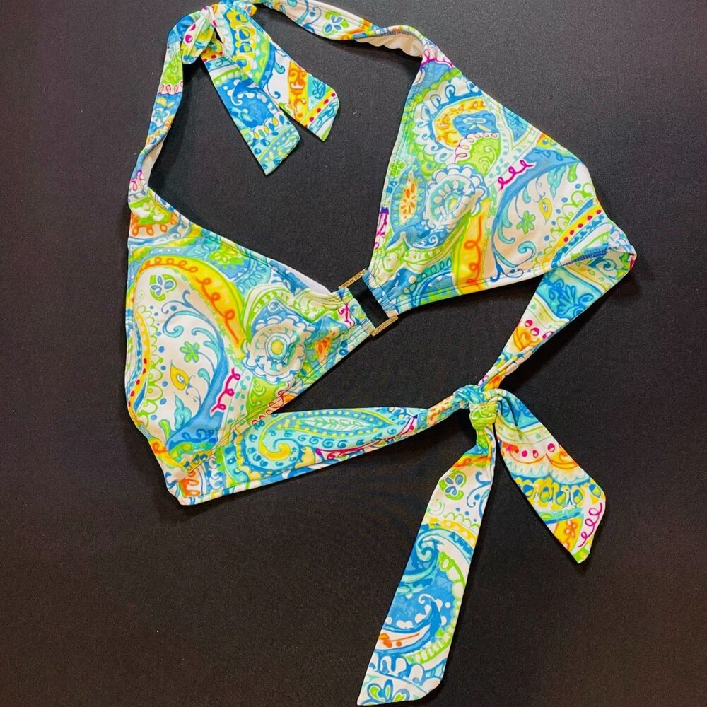 ~ Lauren Ralph Lauren Bikini Top, D/DD/LG/XL* Ring Front Halter Tie LRL Tropical